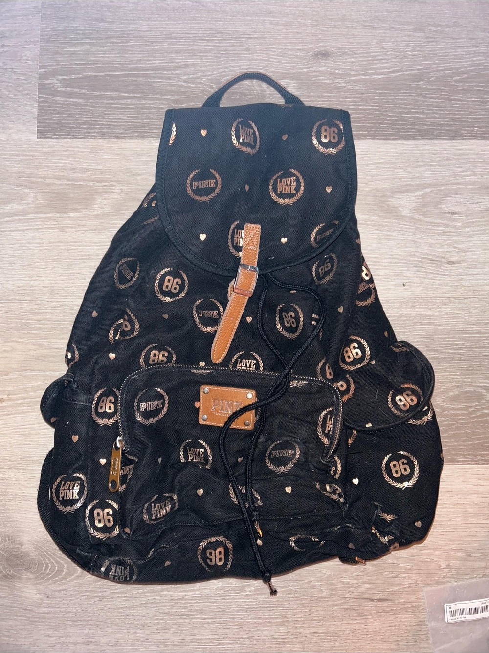 PINK Victoria's Secret Black Backpack with Rose Gold Accents